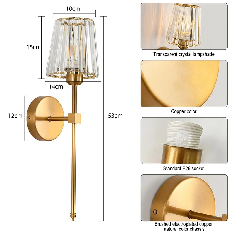 Nordic Crystal Wall Lamp 1/2pcs Gold Black Silver RGB Remote Control Dimmable Rechargeable Wireless Living Room Bedroom Lighting