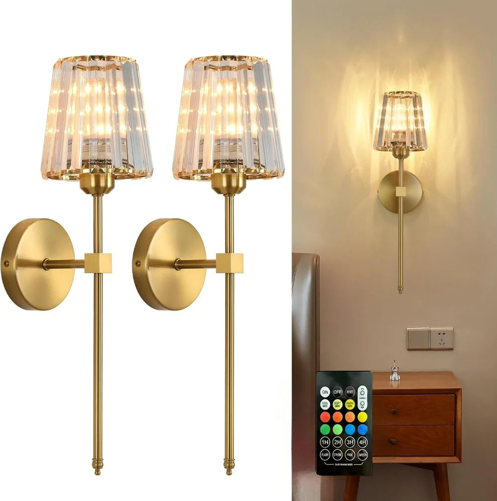 Nordic Crystal Wall Lamp 1/2pcs Gold Black Silver RGB Remote Control Dimmable Rechargeable Wireless Living Room Bedroom Lighting