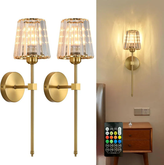 Nordic Crystal Wall Lamp 1/2pcs Gold Black Silver RGB Remote Control Dimmable Rechargeable Wireless Living Room Bedroom Lighting
