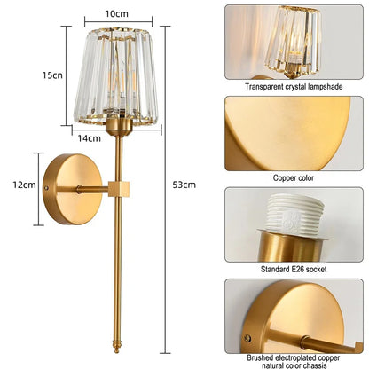 Nordic Crystal Wall Lamp 1/2pcs Gold Black Silver RGB Remote Control Dimmable Rechargeable Wireless Living Room Bedroom Lighting
