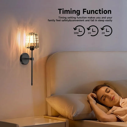 Nordic Crystal Wall Lamp 1/2pcs Gold Black Silver RGB Remote Control Dimmable Rechargeable Wireless Living Room Bedroom Lighting