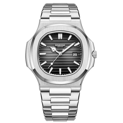 BINBOND New Luxury Men's Date Display Waterproof Stainless Steel Round Quartz Watch
