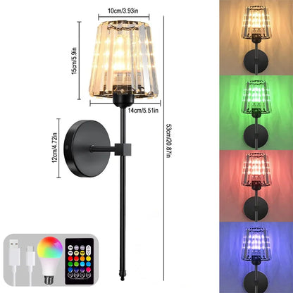 Nordic Crystal Wall Lamp 1/2pcs Gold Black Silver RGB Remote Control Dimmable Rechargeable Wireless Living Room Bedroom Lighting