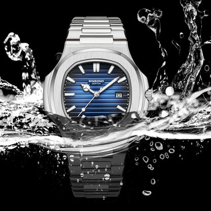 BINBOND New Luxury Men's Date Display Waterproof Stainless Steel Round Quartz Watch